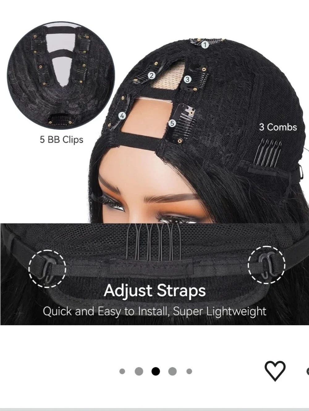 V Part Wig Body Wave Synthetic Half Wig 22 Inch Black